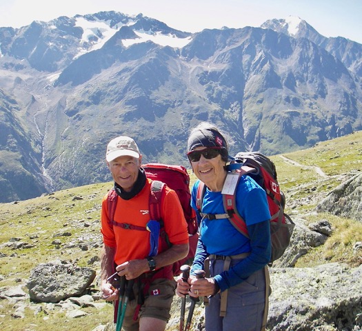 Michael and Isabel, after crossing the Ramoljoch (background) in the Austrian Alps.